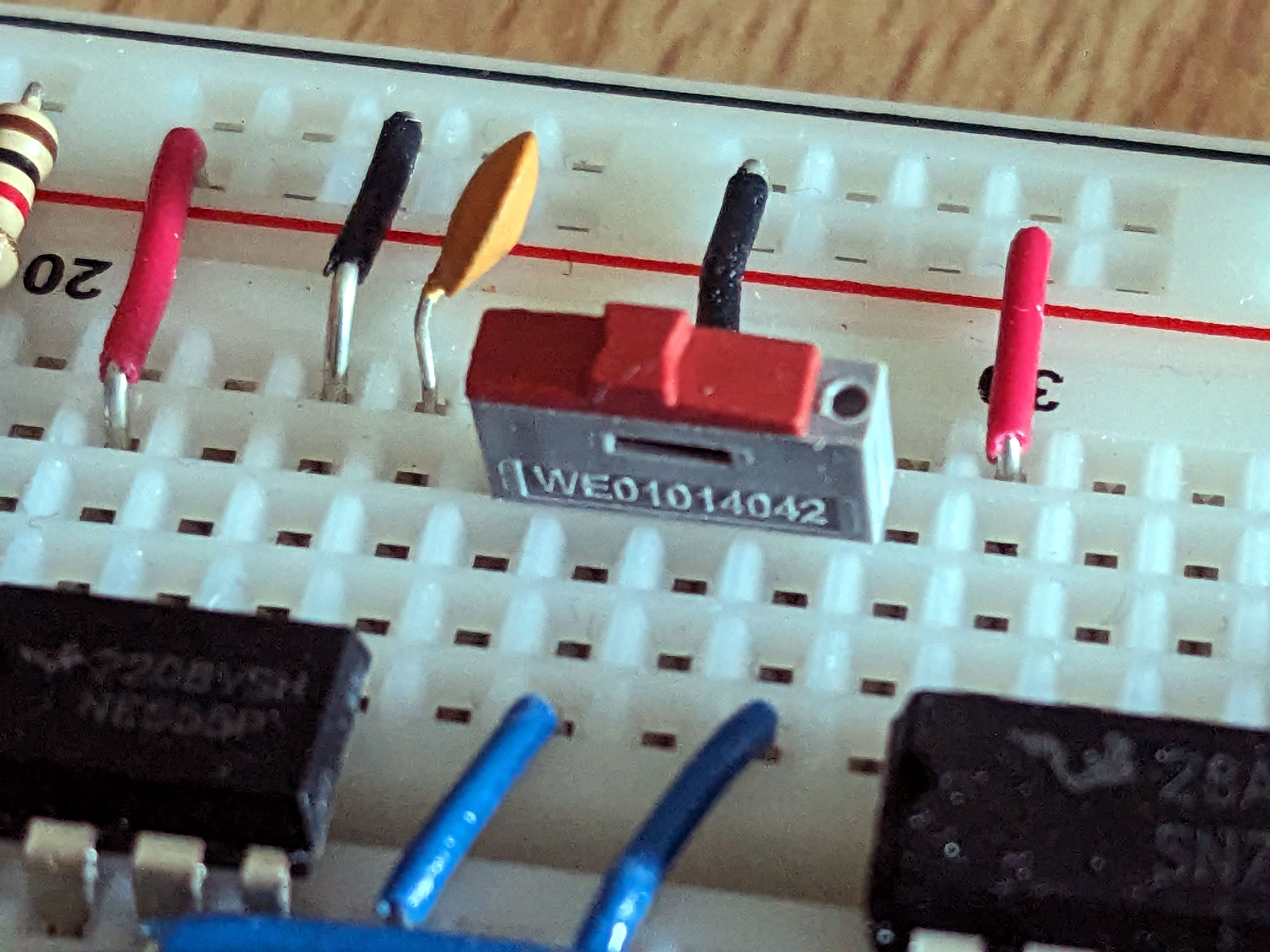 3 pin wide mini slide switch on a breadboard